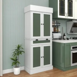 Costway 72'' Kitchen Buffet Hutch Pantry Cabinet Cupboard With 4 Doors & Adjustable Shelves