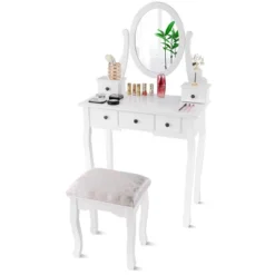 Costway Makeup Desk Vanity Dressing Table Oval Stool 5 Storage Drawers -Costway GUEST 0015528a 567c 4cab 9371 e39215e15f19