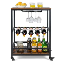 Costway Kitchen Cart Serving Trolley On Wheels W/ Wine Rack Glass Holder -Costway GUEST 0017d671 16ce 416d a156 0ed8c524336e