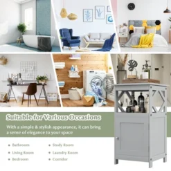 Costway Bathroom Floor Cabinet Side Storage Organizer With Open Shelf & Single Door Grey/White -Costway GUEST 0017ff7b 477e 420e 8ec5 f5368f80a9d0