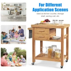 Costway Bamboo Kitchen Trolley Cart Wood Rolling Island W/ Tower Rack & Drawers -Costway GUEST 003508cd 8669 423a 9f13 6fb234a777dd