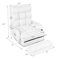 Costway Folding Floor Armchair W/6-position Adjustable Back & Lumbar Pillow White -Costway GUEST 0081dd1a 221c 4caa bc01 7d985b491039