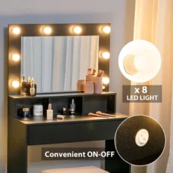 Costway Vanity Table Set With Lighted Mirror 8 LED Bulbs Large Drawer Cushion Stool 14 Costway Vanity Table Set With Lighted Mirror 8 LED Bulbs Large Drawer Cushion Stool -Costway GUEST 00b0fc7b 8cdb 4490 8740 4d1f4d6008e8