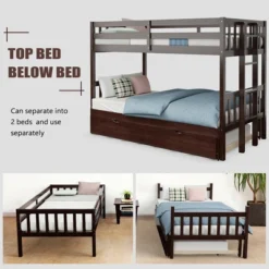 Costway Twin Over Twin Pull-Out Bunk Bed With Trundle Wooden Ladder WhiteEspresso 16 Costway Twin Over Twin Pull-Out Bunk Bed With Trundle Wooden Ladder WhiteEspresso -Costway GUEST 010d3ae5 20b8 4332 abf3 ffa36d623e32
