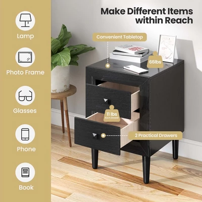 Costway Nightstand End Bedside Coffee Table Wooden Leg Storage Drawers BlackGrey 6 Costway Nightstand End Bedside Coffee Table Wooden Leg Storage Drawers BlackGrey - Image 4