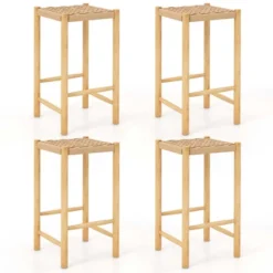 Costway 26'' Dining Bar Stool Set Of 2/4 Counter Height With Rubber Wood Woven Saddle Seat -Costway GUEST 0137f7e8 f648 475d 8506 c474bdcb6a76