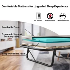 Costway Folding Bed W/Memory Foam Mattress Metal Guest Sleeper Wood Slats Made In Italy -Costway GUEST 01934acd 86fa 4c67 a53d c25a760e05dd