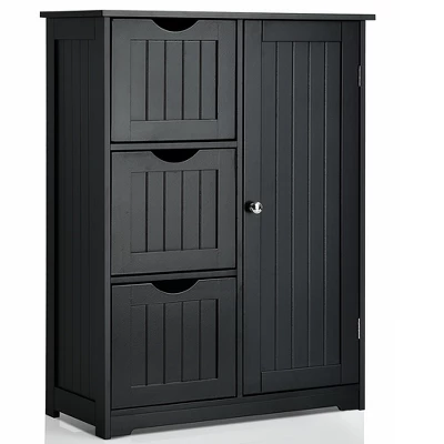 Costway Bathroom Floor Cabinet Side Storage Cabinet With 3 Drawers And 1 Cupboard Grey Black 13 Costway Bathroom Floor Cabinet Side Storage Cabinet With 3 Drawers And 1 Cupboard Grey Black - Image 11