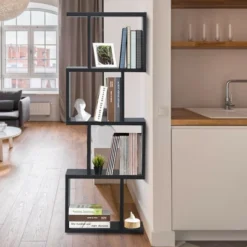 Costway 4-tier S-Shaped Bookcase Free Standing Storage Rack Wooden Display Decor Black -Costway GUEST 01c61cf6 3ce9 46d6 ac6d e8f844bf9e44