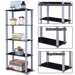 Costway 5-Tier Multi-Functional Storage Shelves Rack Display Bookcase Home Furni Black -Costway GUEST 01c9cac5 25d2 4607 bea4 7f590e7dccbd