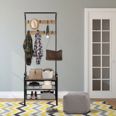 Costway Industrial Coat Rack Shoe Bench Hall Tree Entryway Storage Shelf With 9 Hooks 5 Costway Industrial Coat Rack Shoe Bench Hall Tree Entryway Storage Shelf With 9 Hooks - Image 4