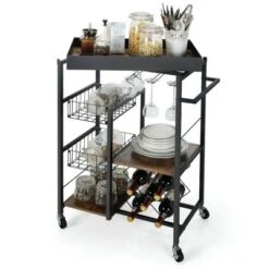 Costway 4-Tier Kitchen Carts Rolling Serving Trolley Wine Rack Removable Tray Basket -Costway GUEST 0201337b 4946 4783 8f6c 50284693b09e