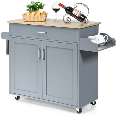 Costway Rolling Kitchen Island Cart Storage Cabinet W/ Towel & Spice Rack WhiteBlackCherryGray 14 Costway Rolling Kitchen Island Cart Storage Cabinet W/ Towel & Spice Rack WhiteBlackCherryGray - Image 12