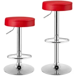 Costway 1 PC Round Bar Stool Adjustable Swivel Pub Chair U Leather With Footrest White Black Red -Costway GUEST 022eb734 3831 415e a901 5ff3042228dc