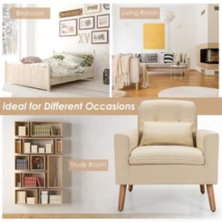 Costway Accent Chair Upholstered Linen Armchair Sofa Chair W/Waist Pillow -Costway GUEST 0298355f 3158 4dcb a002 ea182f5b4ba8