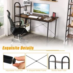 Costway 48'' Reversible Computer Desk Writing Table Workstation W/ Storage Shelf BlackBrown -Costway GUEST 02cab7fd 015e 4ad0 b418 b88a7d50f136