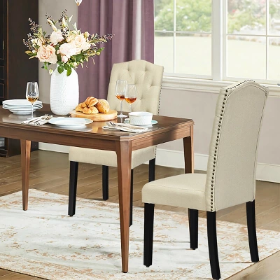 Costway Set Of 4 Tufted Dining Chair Upholstered W/ Nailhead Trim & Rubber Wooden Legs 7 Costway Set Of 4 Tufted Dining Chair Upholstered W/ Nailhead Trim & Rubber Wooden Legs - Image 5