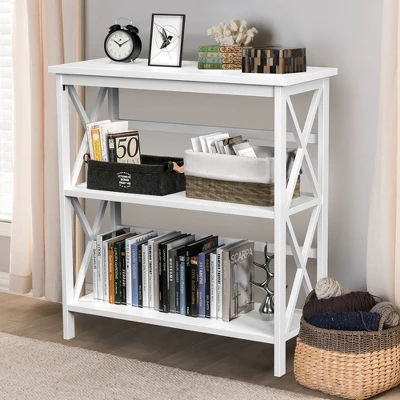 Costway Wooden Shelf Bookcase 3-Tier Open Bookshelf W/X-Design Freestanding Rack BlackBrownNaturalWhite 3 Costway Wooden Shelf Bookcase 3-Tier Open Bookshelf W/X-Design Freestanding Rack BlackBrownNaturalWhite