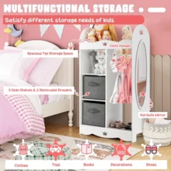 Costway Kids Dress Up Storage Hanging Armoire Dresser Costume Closet W/Mirror & Toy Bins -Costway GUEST 030fbdd5 21d6 4d85 9a60 89bc033ae6f0