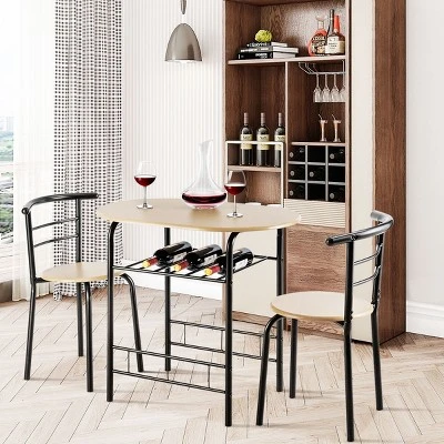 Costway 3 Piece Dining Set Compact 2 Chairs And Table Set With Shelf Storage 4 Costway 3 Piece Dining Set Compact 2 Chairs And Table Set With Shelf Storage - Image 2