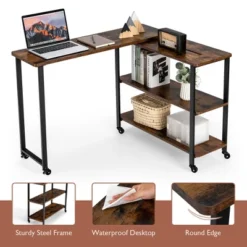 Costway Patented Large 360 Degree Free Rotating Sofa Side Table With Wheels Storage Shelf Rustic Brown -Costway GUEST 0345d5a3 f7ec 4dea b897 3aa653699b6a