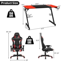 Costway Gaming Desk & Chair Set Z-Shaped Racing Style Desk With Massage Swivel Gaming Chair -Costway GUEST 036d20b3 71d1 45ab 9816 d9e7d1e337b5