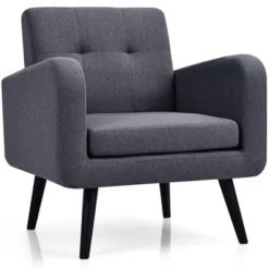 Costway Mid Century Accent Chair Fabric Arm Chair Single Sofa W/Rubber Wood Legs BlueGrey 23 Costway Mid Century Accent Chair Fabric Arm Chair Single Sofa W/Rubber Wood Legs BlueGrey -Costway GUEST 0380ff85 7925 424b 802a e2192029412a