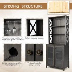 Costway Tall Freestanding Bar Cabinet Kitchen Buffet W/ Glass Holder & Adjustable Shelf -Costway GUEST 0394810e 7165 4ac3 b36d 9ec36f0dac60