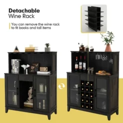 Costway 2-Door Buffet Bar Cabinet Kitchen Storage Sideboard Wine Rack Glass Holder GreyBlack -Costway GUEST 03e15223 a3f9 4774 b492 ed534b470a35