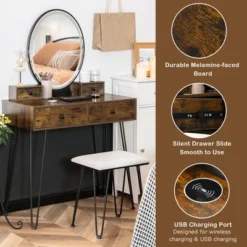 Costway Industrial Vanity Makeup Dressing Table Padded Stool Set 3-Color Lighted Mirror -Costway GUEST 03e50d23 5f9b 4cfb b0f9 fe718553c331