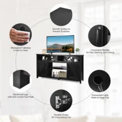 Costway 59'' TV Stand Media Center Console Cabinet W/ Barn Door For TV's 65'' NaturalBlackCoffee -Costway GUEST 03f0fc5d 1846 462d ae38 550df4dab2e4