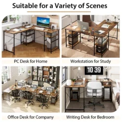 Costway 95'' Convertible L-shaped Corner Computer Desk 2-Person Long Desk Shelves Rustic/Black/Grey/Natural -Costway GUEST 0405c833 1008 4c12 80ee c97681a5690a