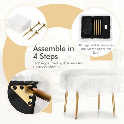 Costway Faux Fur Vanity Stool Square Furry Ottoman W/ Golden Metal Legs 7 Costway Faux Fur Vanity Stool Square Furry Ottoman W/ Golden Metal Legs - Image 5