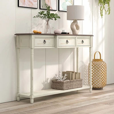 Costway Farmhouse Console Table Entryway Sideboard With 3 Drawers & Open Storage Shelf 3 Costway Farmhouse Console Table Entryway Sideboard With 3 Drawers & Open Storage Shelf