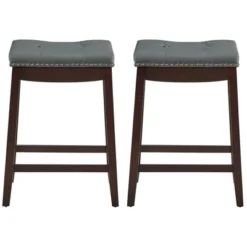 Costway Set Of 2 Nailhead Saddle Bar Stools 24'' Counter Stools Brown/White With Grey Cushion -Costway GUEST 0457d698 dae3 45b3 aef6 b52fbab97a5d