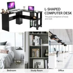 Costway Modern L-Shaped Computer Desk Writing Study Office Corner Desk W/Shelves -Costway GUEST 04b97631 147e 4fe8 8e0c 379ef46a2789