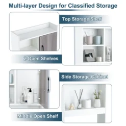 Costway Over The Toilet Storage Cabinet Bathroom Space Saver W/ Open Shelves & Door -Costway GUEST 0514bfd9 e0e6 4ca0 8580 2a6793569288