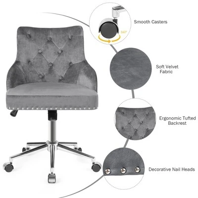 Costway Velvet Office Chair Tufted Upholstered Swivel Computer Desk Chair W/ Nailed Trim 11 Costway Velvet Office Chair Tufted Upholstered Swivel Computer Desk Chair W/ Nailed Trim - Image 9