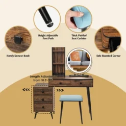 Costway Vanity Makeup Table Set 3-Color Dimmable Human Body Induction LED Light WhiteBrown -Costway GUEST 05700f89 6b8a 45e8 8687 b1a8300a9e0a