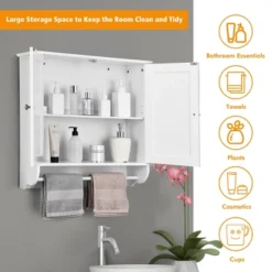 Costway Wall Mounted Bathroom Medicine Cabinet Storage Cupboard With Towel Bar Brown/Grey -Costway GUEST 05b23943 903f 41eb a67a f2c1463ba182