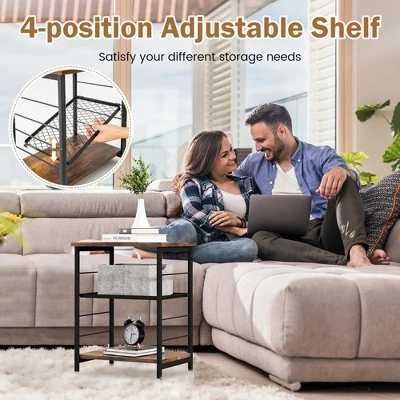 Costway 2 PCS 3-Tier Side End Table With Adjustable Mesh Shelf Narrow Nightstand 8 Costway 2 PCS 3-Tier Side End Table With Adjustable Mesh Shelf Narrow Nightstand - Image 6