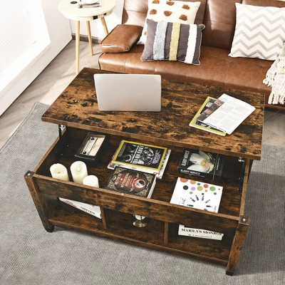 Costway Lift Top Coffee Table W/ Hidden Compartment And Storage Shelves Coffee 6 Costway Lift Top Coffee Table W/ Hidden Compartment And Storage Shelves Coffee - Image 4