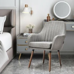 Costway Set Of 4 Accent Chairs Fabric Upholstered Armchairs W/Wooden Legs Beige/Gray -Costway GUEST 064e9a55 a0c0 4be6 b5cd 4e6095930d23