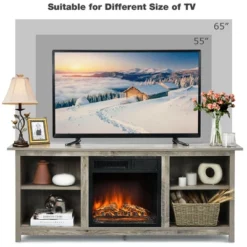 Costway 58'' 2-Tier Fireplace TV Stand W/18'' Electric Fireplace Grey Up To 65'' -Costway GUEST 06c594cb d0fa 42c8 9ea0 a9a667bb8d6d