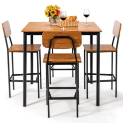 Costway 5-Piece Industrial Dining Table Set W/ Counter Height Table & 4 Bar Stools -Costway GUEST 06e08208 c5a6 4e66 9e80 1deaca9796d1