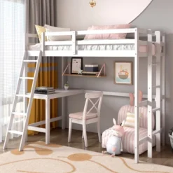 Costway Twin Loft Bed Frame W/Desk Angled And Built-in Ladder Solid Wooden Frame WhiteGreyExpresso -Costway GUEST 06ec029b 8ba6 4f1d aefa 4c28f86b00f5