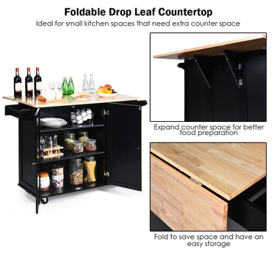 Costway Drop-Leaf Kitchen Island Trolley Cart Wood Storage Cabinet W/ Spice Rack Black 8 Costway Drop-Leaf Kitchen Island Trolley Cart Wood Storage Cabinet W/ Spice Rack Black - Image 6