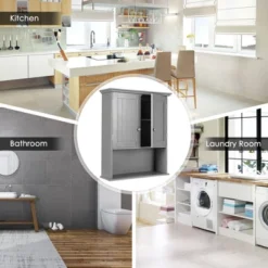 Costway Wall Mount Bathroom Cabinet Storage Organizer Medicine Cabinet With 2-Doors And 1- Shelf Cottage Collection Wall Cabinet -Costway GUEST 078213a7 ee0a 43a3 a097 f91039914290