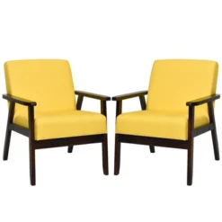 Costway Set Of 2 Fabric Accent Armchair Solid Wood Upholstered Lounge Chair YellowBeigeGrey OrangeBlueGrey -Costway GUEST 079015a0 b4cd 48bc 832f 7ab9517f69db
