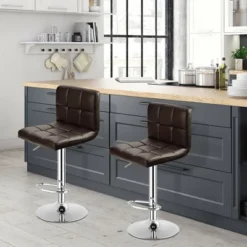 Costway Set Of 2 Bar Stools Adjustable PU Leather Swivel Kitchen Counter Bar Chair Brown -Costway GUEST 07b72566 09e1 4568 bdb6 5115827e7896